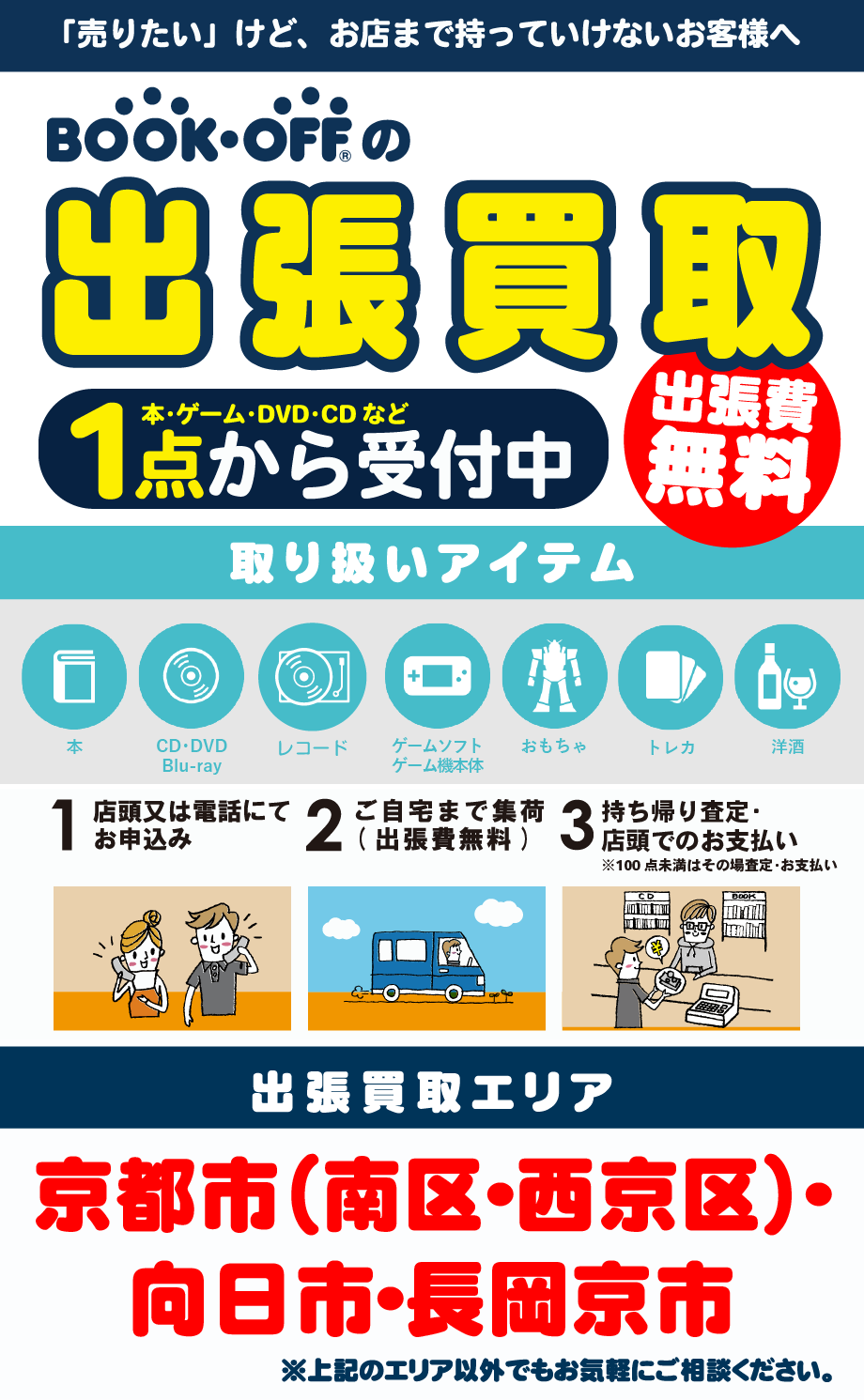 出張買取（エリア：京都市（南区・左京区）・日向市・長岡京市）